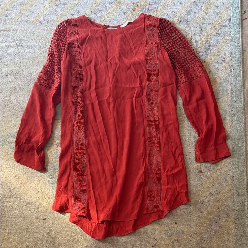 Rustyorange ASTR the Label long-sleeve shift dress crochet & embroidery large - Picture 4 of 7